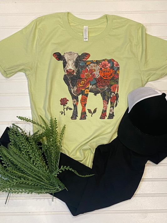 Floral Cow Tee